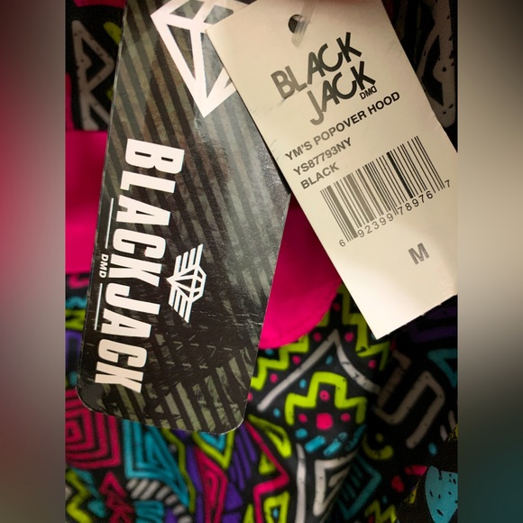 Colorful Windbreaker Jacket Half Zip Black Jack 1999 USA popover hood Retro 90s - Picture 4 of 8